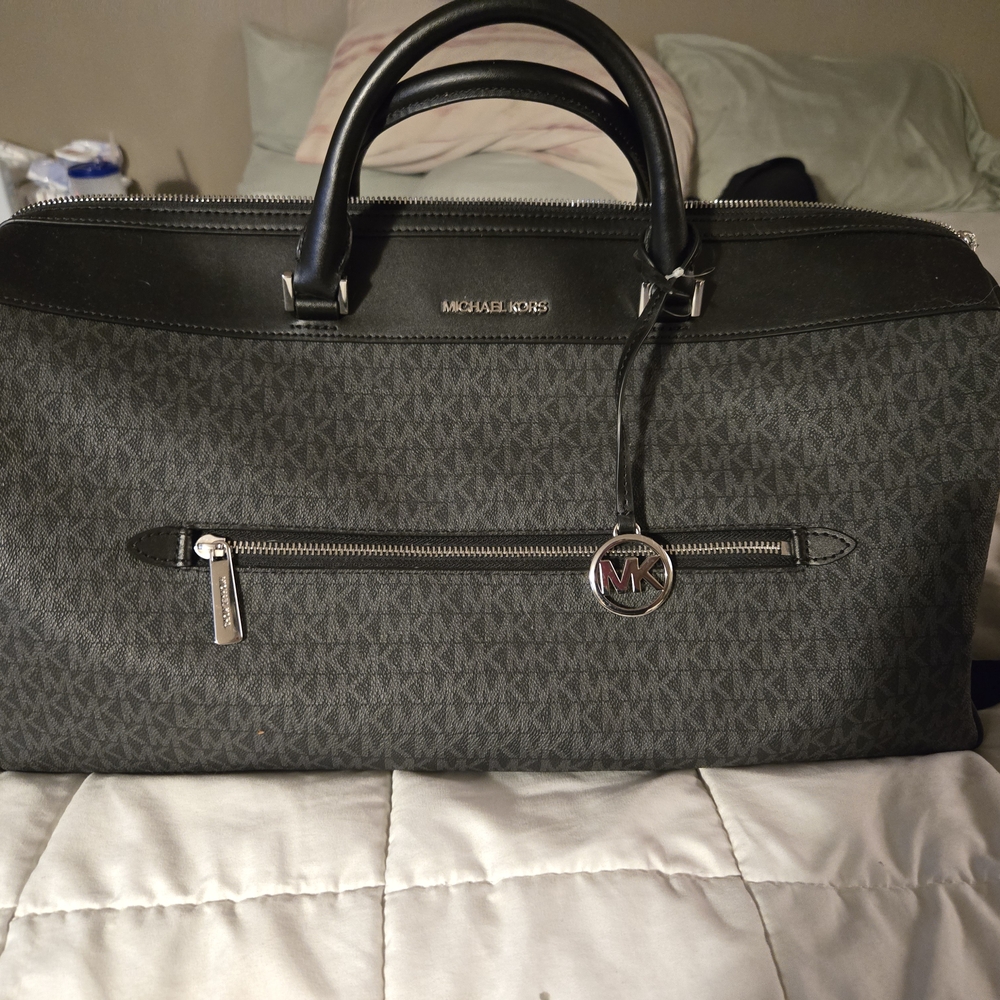 Michael Kors Gray and Black Duffel Bag